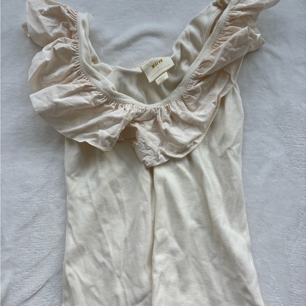 Anthropologie Cream Ruffled Blouse